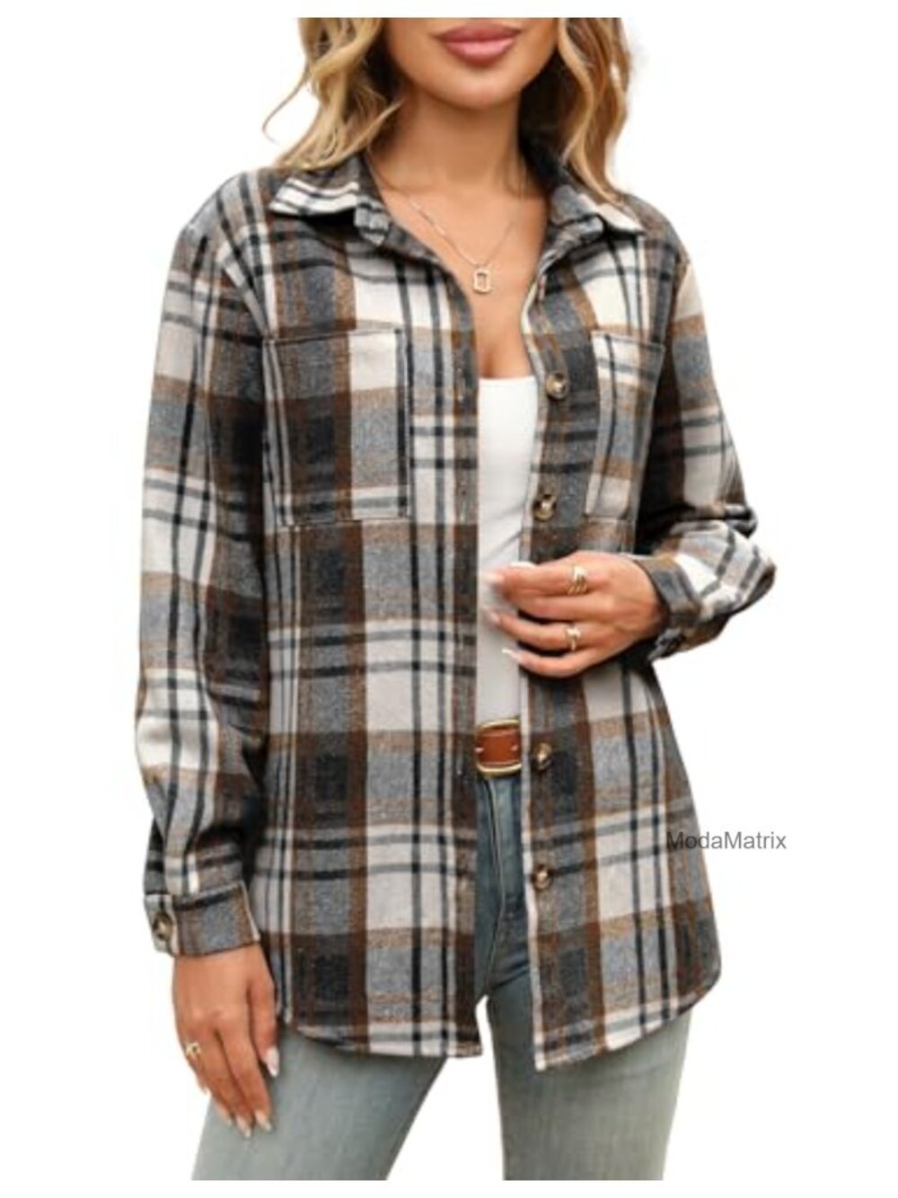 CORSKI Women's Flannel Shacket Button Down Plaid Shirt Jacket with Pockets